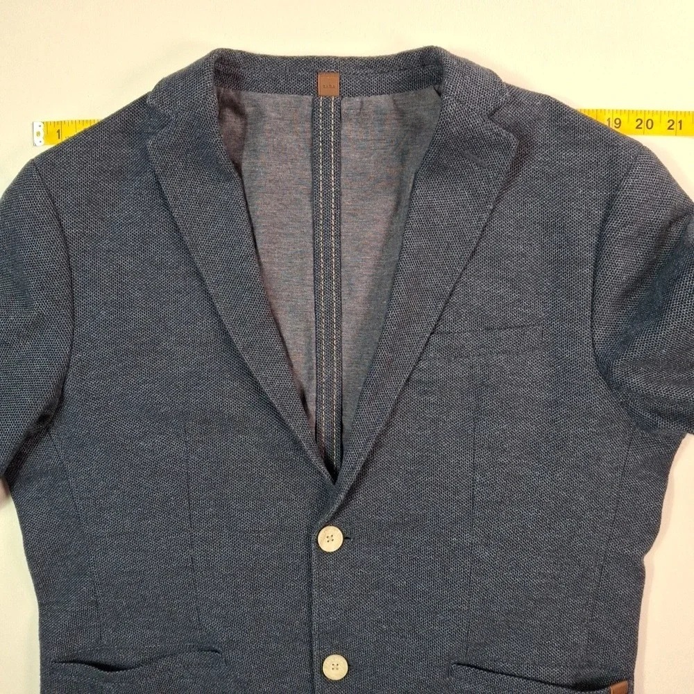 Zara Man Blue Textured Knit Blazer Sport Coat Elbow Patches USA 42 EUR 52